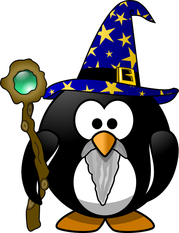 A photo of kkeithley after he (temporarily) transformed himself into a wizard penguin.